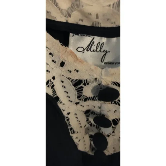 Milly of New York Y2K 100% Silk  Babydoll Layered Lace Cami Swing Top Sz 4 Navy - Picture 13 of 14